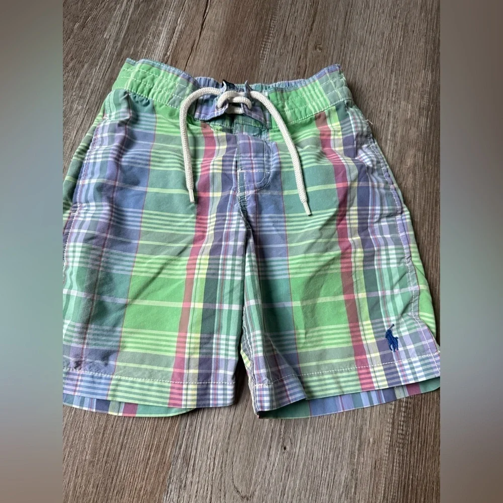 Polo Ralph Lauren Plaid Green Blue Swim Shorts Swim Wear Kids Size 5